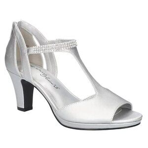 Easy Street Metallic Silver T-Strap Heels